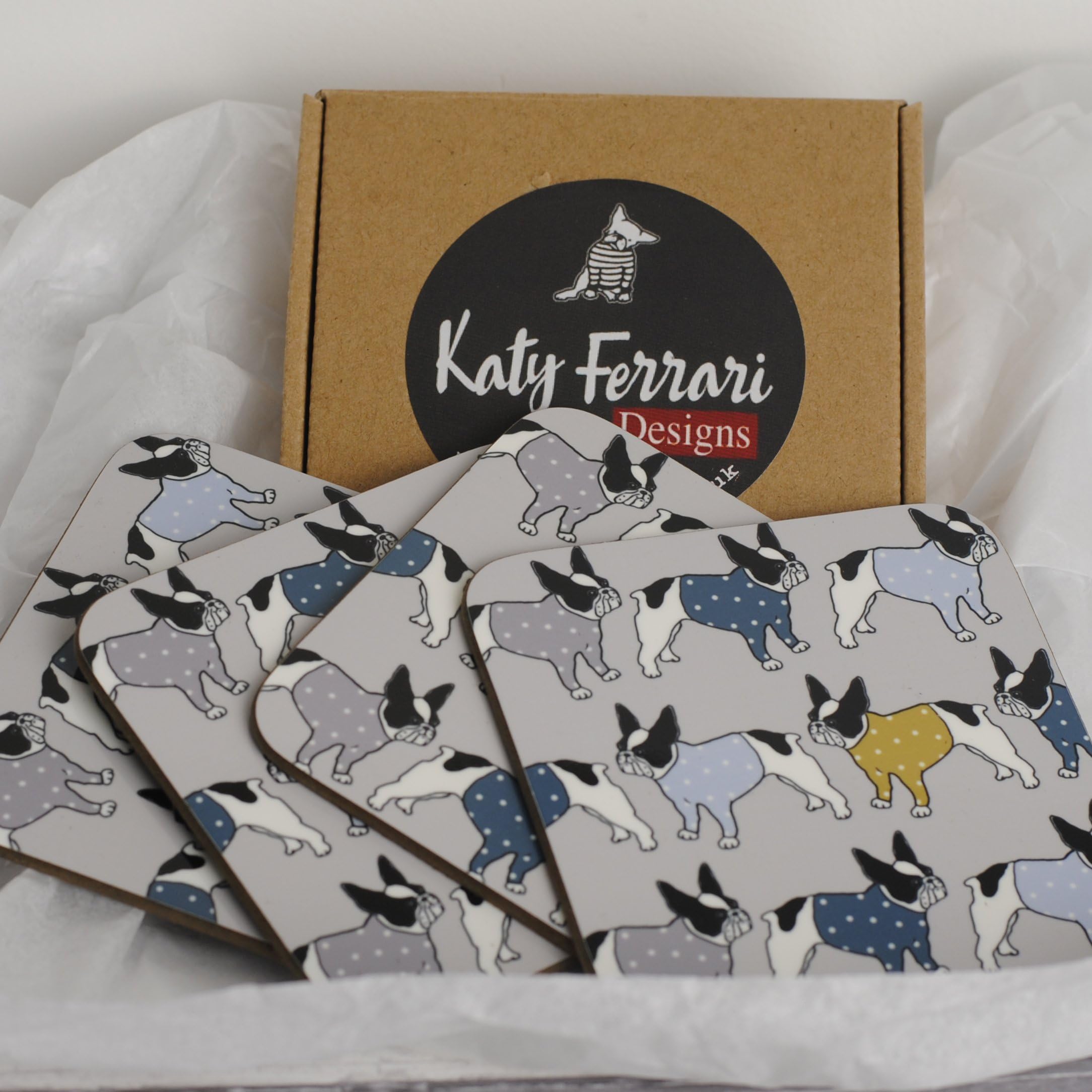 French Bulldog coasters. Dog drinks mats.
