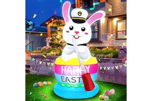 AOTIOOY 5FT Easter Inflatables Outdoor Decorations, Sailor Bunny Yard Decor with Easter Egg Basket, Built-in LED Lights Blow up Holiday Decorations for Outside Lawn Garden Home Indoor