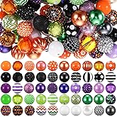 Huquary 100 Pcs 20mm Rhinestone Bubblegum Beads for Pens Mixed Crystal Resin Chunky Beads for DIY Craft Keychain Necklace Bracelet Jewelry Making(Spooky Color)