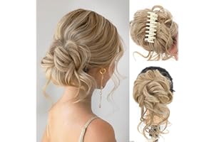 WZNBBOY Messy Bun Hair Piece Claw Clip Synthetic Chignon Tousled Updo with Tendrils Hair Extensions Hair Bun Curly Wavy Faux Hair Bun Hair Scrunchies Hair Accessories for Women (Medium Blonde)