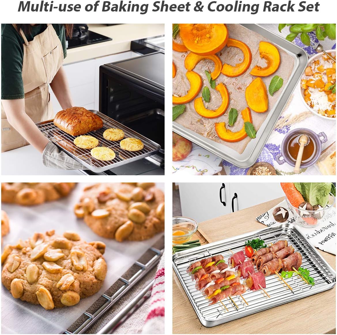 Baking Sheet with Cooling Rack Set [2 Sheets+2 Racks], Nonstick Cookie Pan(16" x 12" x 1" ), Stainless Steel Baking Pans, Non-Toxic, Heavy Duty, Easy Clean: Kitchen & Dining