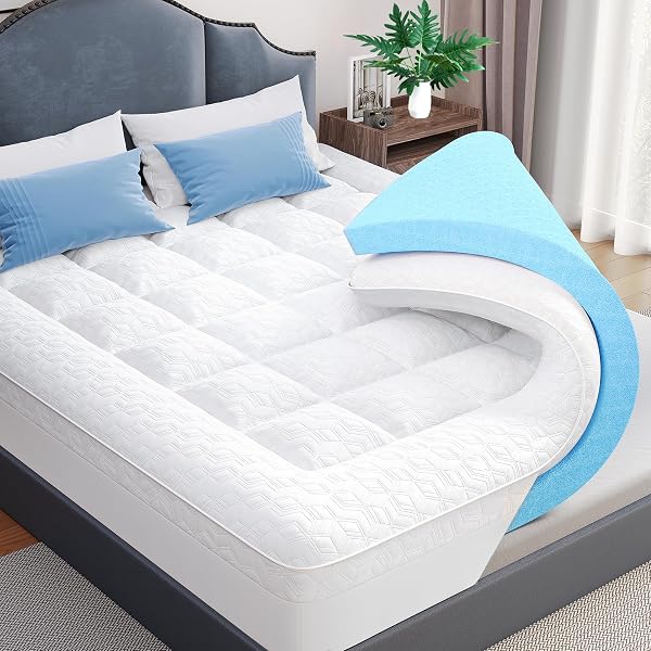 QUEEN SIZE-DUAL LAYER 3 INCH PILLOW TOP MATTRESS TOPPER, 1 INCH COOLING PILLOW TOPPER AND 2 INCH GEL MEMORY FOAM BED MATTRESS TOPPER FOR BACK PAIN & COMFORT SLEEP
