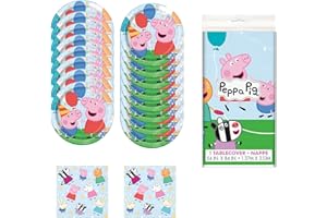 Peppa Pig Party Extravaganza: 16 Dinner Plates, 1 Tablecloth, 16 Luncheon Napkins - Dive into Muddy Puddles of Fun with Peppa