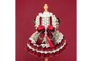 SipSylph Dog Dress, Pet Princess Dress Girl Dog Clothes, Handmade Puppy Girl Clothes Dog Outfit with Large Bow Lace Ruffle, S