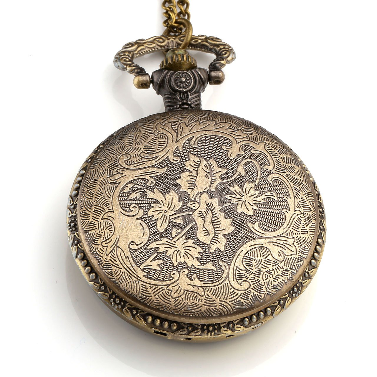 Top Plaza Unisex Antique Case Vintage Bronze Alloy Chain Quartz Pocket Watch Resin Dripping Flower