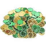 CCINEE St. Patrick's Lucky Coins Plastic Shamrock Leprechaun 3-Leaf Clover Coins for Party Decoration Favors, 144pcs/Gold and