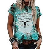 Try That in A Small Town Shirt for Women Country Music Graphic Tees Steer Skull T-Shirts Western Cowboy Shirts