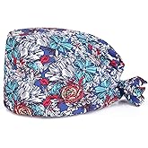 Kousenpu Adjustable Working Caps with Sweatband, Cute Printed Scrub Cap for Women/Men