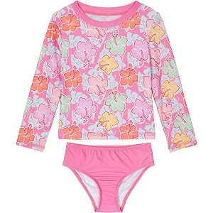 Dreamwave Girls' 2-Piece Swimwear Rash Guard and Bikini Set | Long Sleeve Rash Guard, Fully Lined Bottom, Pull On Closure