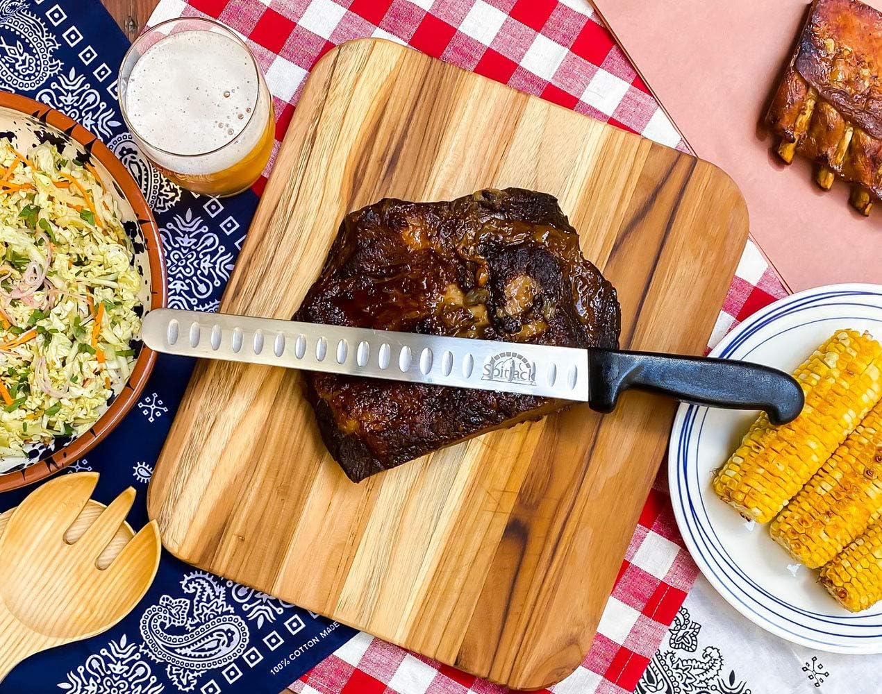 SpitJack BBQ Smoked Brisket Knife for Meat Carving and Slicing - Stainless Steel, Granton Edge, 11 Inch Blade: Kitchen & Dining