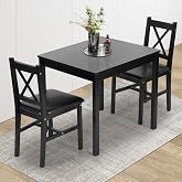 Hudada 3-Piece Solid Wood Kitchen Table Set for 2 | Pine Dining Table with Upholstered Chairs | Space-Saving Design | Smooth Easy-to-Clean Surface | for Dining Room, Apartment, Restaurant, Dark Brown