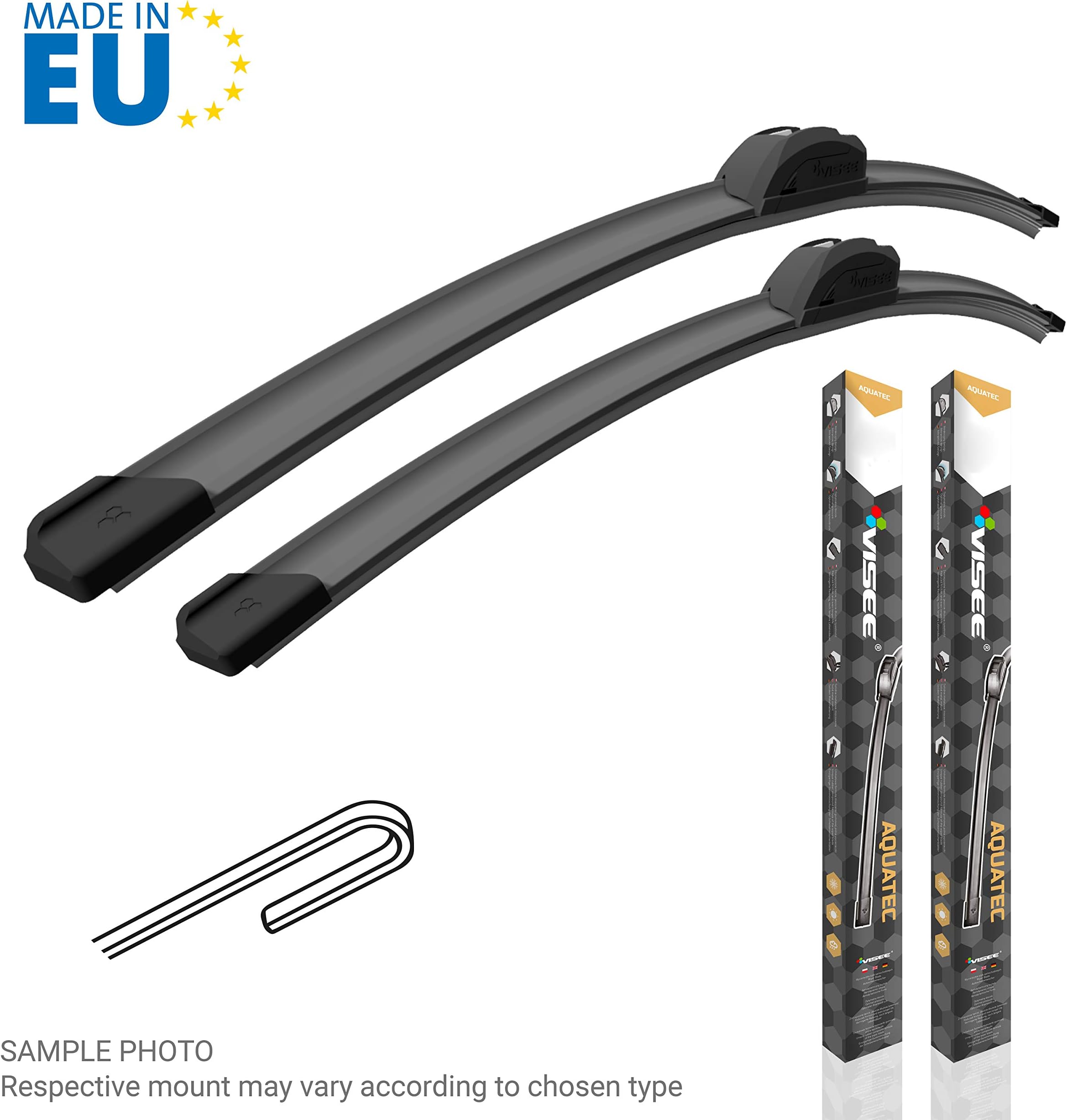 Set of 2 VISEE high quality licensed alternative replacement all seasons wiper blades for listed car models; [see variation description]; mount and size U 500/450 mm