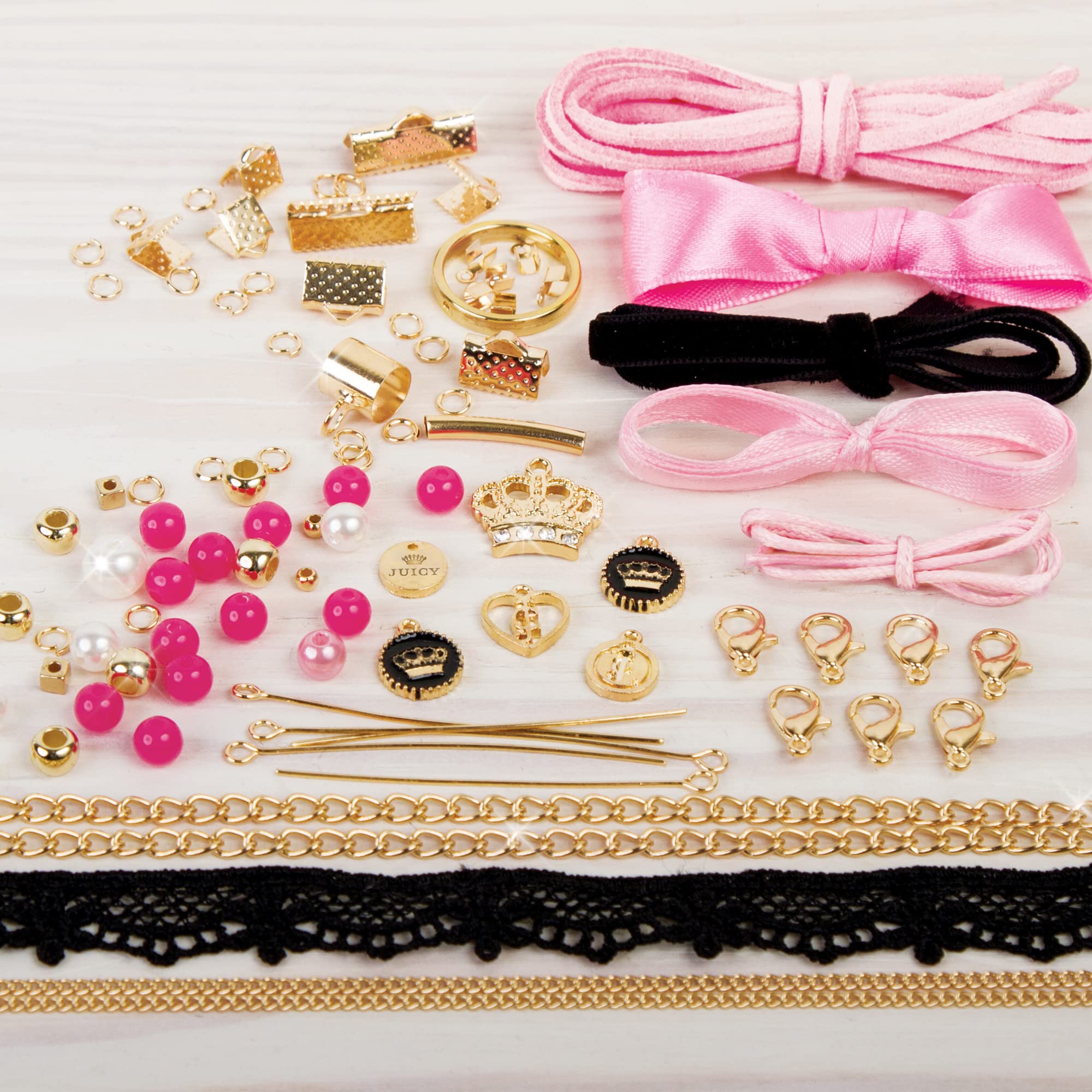Make It Real Make It Real Juicy Couture: Chokers & Charms Kit - Create 7 Unique Necklaces, 102 Pieces, 7 Trendy Chokers, 6 Juicy Charms, Tweens & Girls, Elastic Fitted Necklaces, DIY Bead Jewelry Kit, Ages 8+