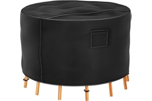 Likorlove Round Patio Furniture Cover, 50" Dia x 28" H Large Outdoor Round Table and Chairs Covers Waterproof UV Resistant Round Table Cover for All Weather Heavy Duty 500D for Deck, Lawn, Black