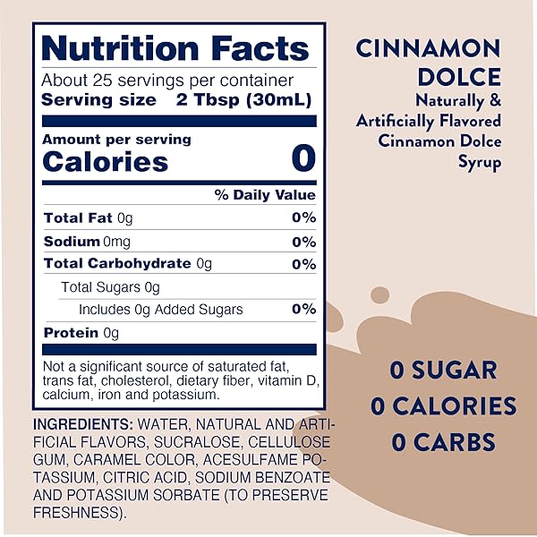 JORDAN’S SKINNY SYRUPS SUGAR FREE COFFEE SYRUP, CINNAMON DOLCE FLAVOR DRINK MIX, ZERO CALORIE FLAVORING FOR CHAI LATTE, PROTEIN SHAKE, FOOD AND MORE, GLUTEN FREE, KETO FRIENDLY, 25.4 FL OZ, 1 PACK