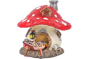 Uniclife Resin Mushroom House Decoration Cottage Ornament for Reptile Hide Cave Hideout Hideaway Spawning Cave Decor for Arboreal Reptiles Shrimp Betta Goldfish, Terrarium & Vivarium Decor