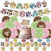 46PCS Owl Birthday Party Decorations, Cute Owl Party Supplies with Happy Birthday Banner, Balloons, Cupcake Toppers, Cake Topper, Owl Woodland Wizard Theme Forest Animal Party Supplies for Kids