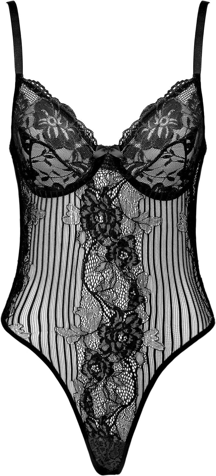 Joyaria Womens Snap Crotch Lace Bodysuit Sexy Lingerie Top One Piece Teddy