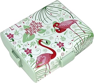 com-four® Brotdose"Flamingo" für unterwegs - Lunchbox mit Trennwänden - Frühstücksbox 19,5 x 17,5 x 6,5 cm (01 Stück - Flamingo)
