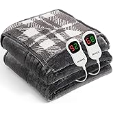 JKMAX Heated Electric Blanket Queen Size - 84"x90" Flannel Heating Blanket with 10 Heating Levels & 5 Time Settings Over-Heat Protection, Winter Warmer for Adults with ETL Certification（Grey）