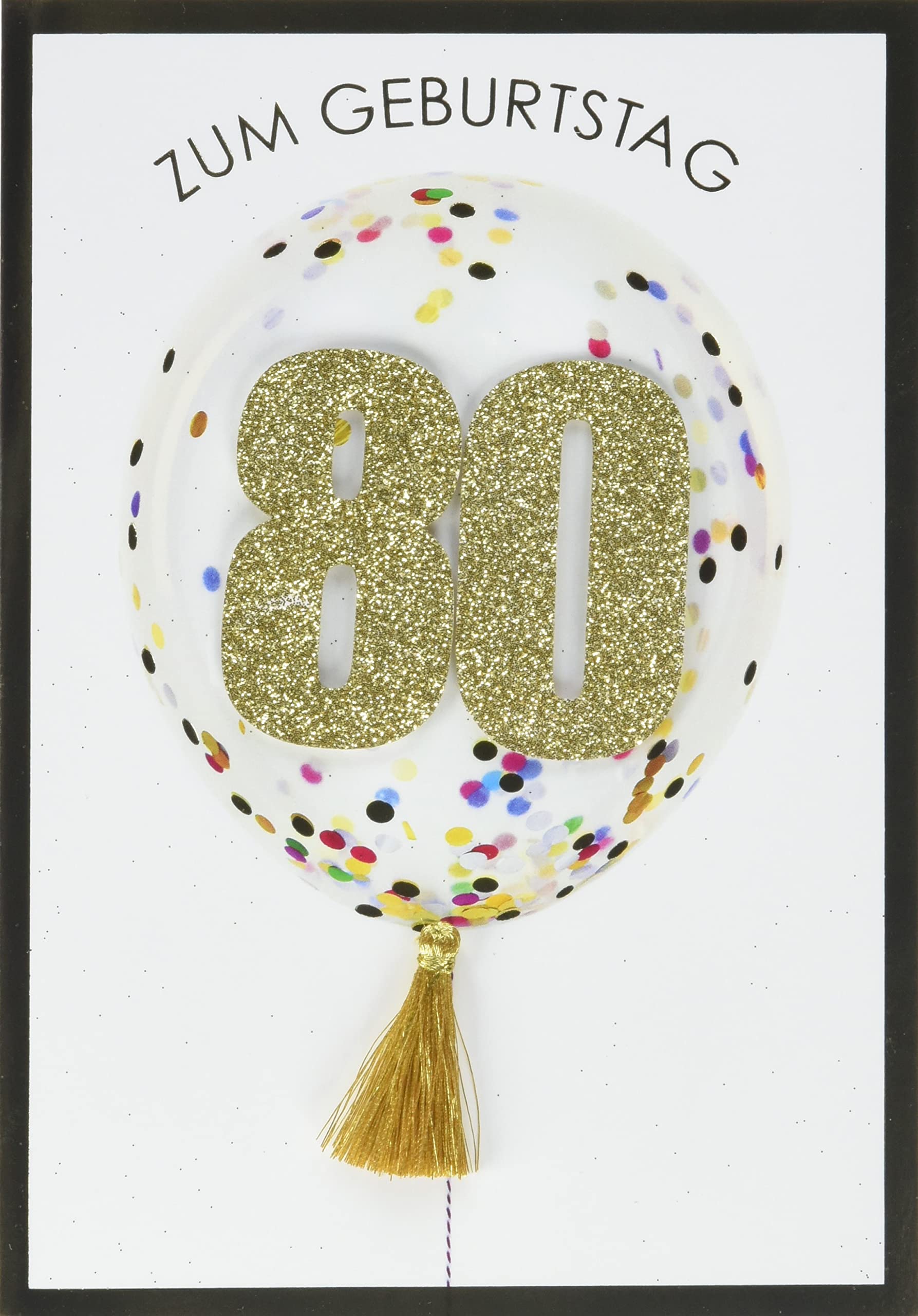 Perleberg High-Quality Birthday Card from The Lifestyle Collection with Glitter Number Motif and Balloon - Elegant Card for 80th Birthday Including Envelope - Premium Quality Birthday Cards 11.6 x