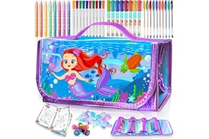 weirtoya 56 PCS Washable Scented Markers Set with Glitter Pencil Case, Mermaid Unicorn Arts and Crafts for kids 4-6-8 Kids Coloring Drawing Kits for 4-8 Years Old Girls Birthday Gifts