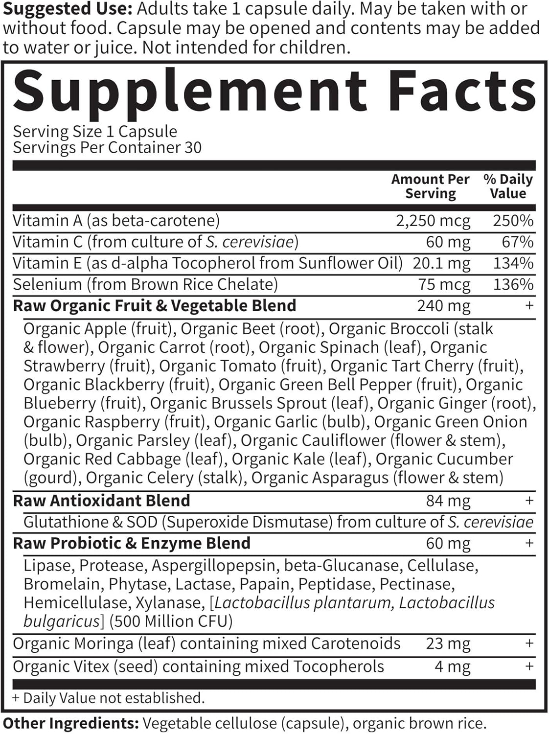 Garden of Life Antioxidant - Vitamin Code Raw Whole Food Vitamin Supplement with Probiotic and Enzyme Blend, Vegan, 30 Capsules *Packaging May Vary*: Health & Personal Care