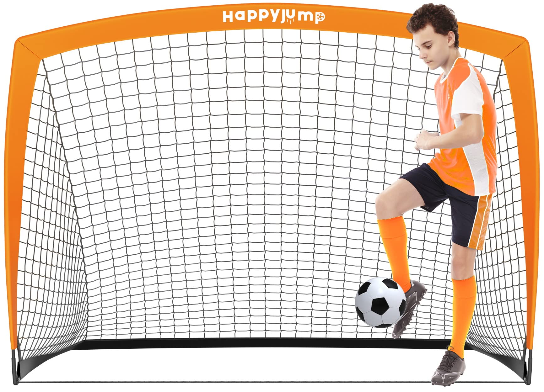 Happy Jump Upgraded Pop Up Football Goals | Portable Football Nets – 5x3.6FT Orange Single Pack for Garden & Outdoor Training