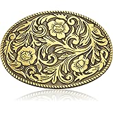 BBOTEN Antique Engraved Flower Belt Buckle, Western Cowboy Belt Buckle, Oval Foral Belt Buckles for Men Women