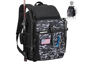 Piscifun Fishing Tackle Backpack with Rod & Gear Holder, Lightweight Fishing Tackle Storage Bag with Protective Rain Cover