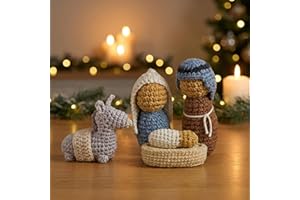 OASSIE Christmas Decorations Nativity Set Indoor, Christian Gifts for Women Men - Handmade Nativity Scene Crochet with Mary, Joseph, Donkey - Farmhouse Home Decor, Birthday Catholic Religious Gifts
