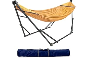 Tranquillo Adjustable Hammock Stand 2 Persons, Portable Hammock with Stand Collapsible – Lounge, Yard, Porch, Hammock Net with Carry Bag, Yellow