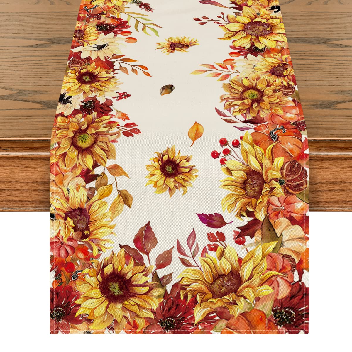 Artoid Mode Sunflower Eucalyptus Pumpkin Leaves Fall Table Runner ...