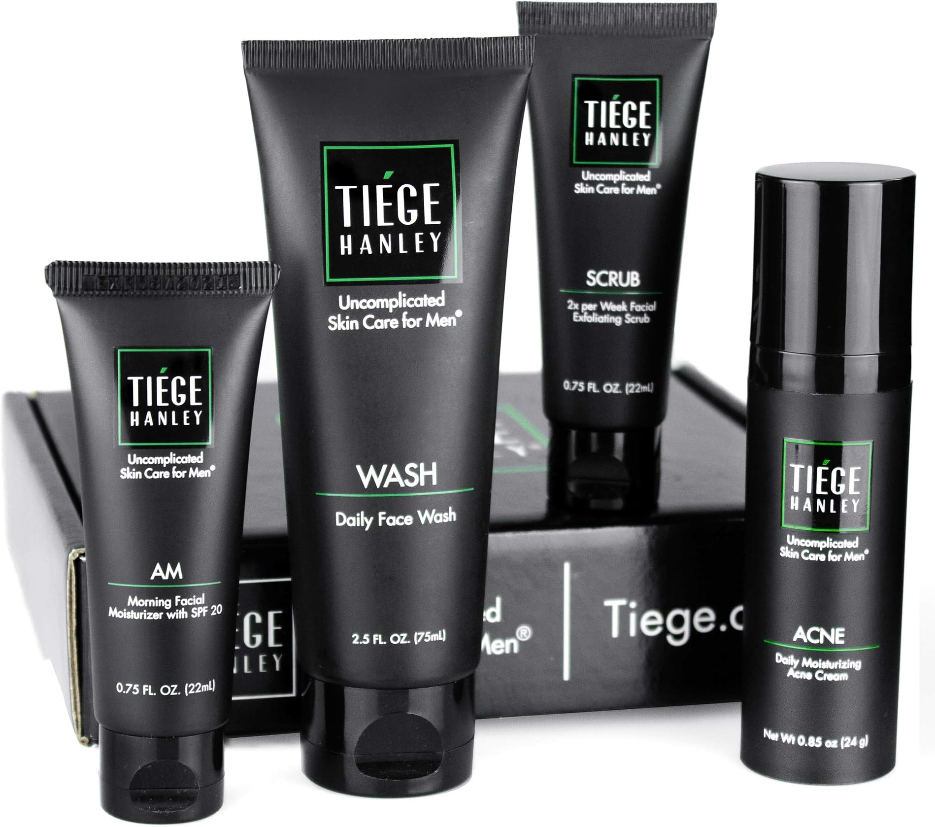 Tiege Hanley | Acne System Level 1 | Dermatologist Recommended Formula: Face Wash, AM Moisturizer with SPF20, Exfoliating Scrub and 1.6% Salicylic Acid Cream | Uncomplicated Skin Care for Men