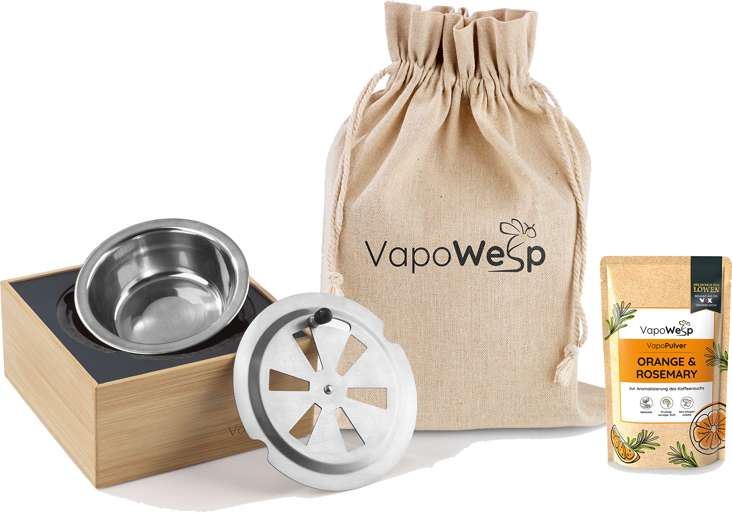 VapoWesp Smoker Box Against Wasps and Mosquitoes Outdoor Aromatised Coffee Smoke Repels Annoying Insects Naturally, Enjoy Relaxed Hours Outdoors, Orange & Rosemary Powder