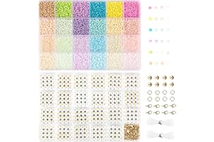 PIZOORO 3mm Seed Beads for Bracelets Making 2 Boxes, A-Z Letter Beads Friendship Bracelet Making Kit, Jewelry Making with Gold Findings, Number Beads and Elastic Bracelet Strings, Crafts Gifts for Women