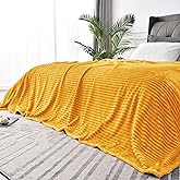 BEDELITE Fleece Blanket Queen Size – 3D Ribbed Jacquard Soft and Warm Decorative Fuzzy Blankets – Cozy, Fluffy, Plush Lightweight Throw Blankets for Couch, Bed, Sofa(Mustard Yellow, 90x90 inches)