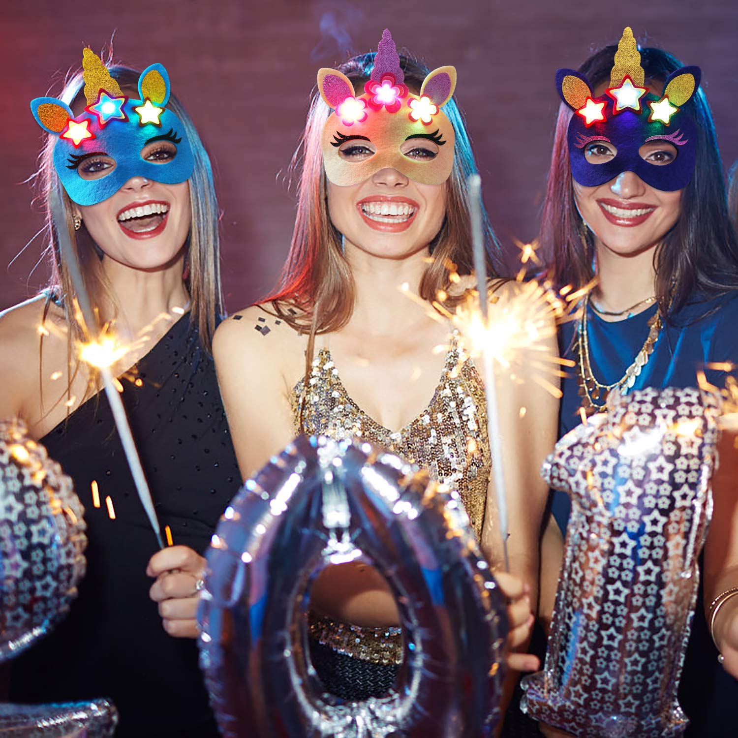 ZOYLINK 6-PCS Einhorn Maske beleuchtet Unicorn Masken Party Geburtstag Halloween Weihnachten Maske Kid Woman