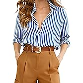 CoziHue Button Down Shirts for Women Striped Long Sleeve Wrinkle Resistant Blouses Super Soft Collared Business Casual Tops