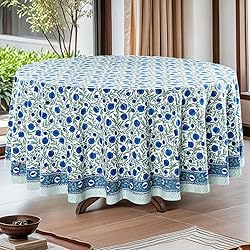 Ridhi Queen Blue 100% Cotton Round 120 Tablecloth