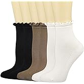 Mcool Mary Womens Ruffle Crew Socks Breathable Mesh Casual Cotton Frilly Cute Knit Lettuce Trim Socks 6 Pack