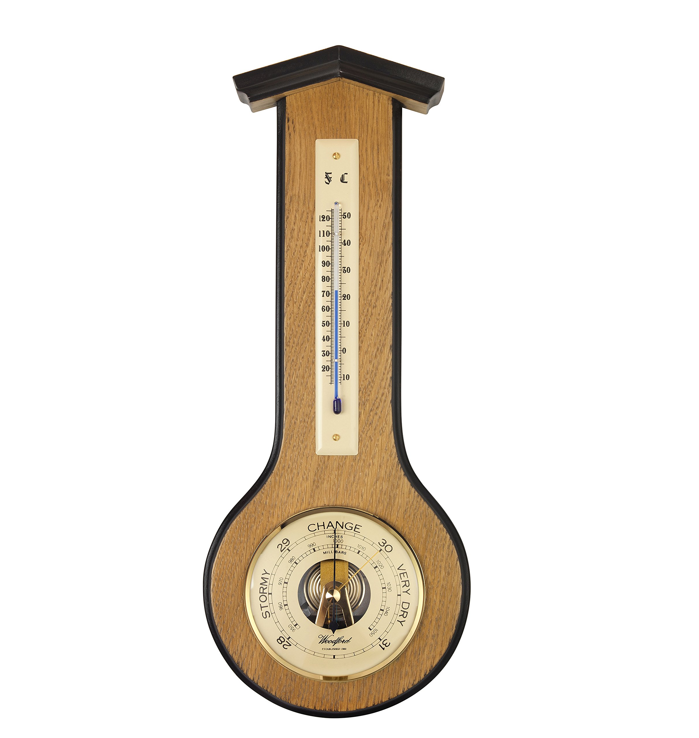 Silver2Love S2L1630 Woodford - modern wooden wall barometer with thermometer - light oak with fine German mechanism.