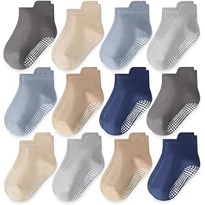 Bearbay Non-slip Toddler Ankle Grip Socks for Baby Girls Boys 12 Pairs 6 Months-5 Years