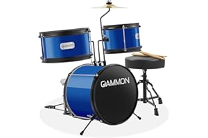 GAMMON PERCUSSION Gammon 3-Piece Junior Drum Set with Throne - Blue, Complete Beginner Kit with Bass Drum, Toms, Cymbal, Pedal, and Drumsticks