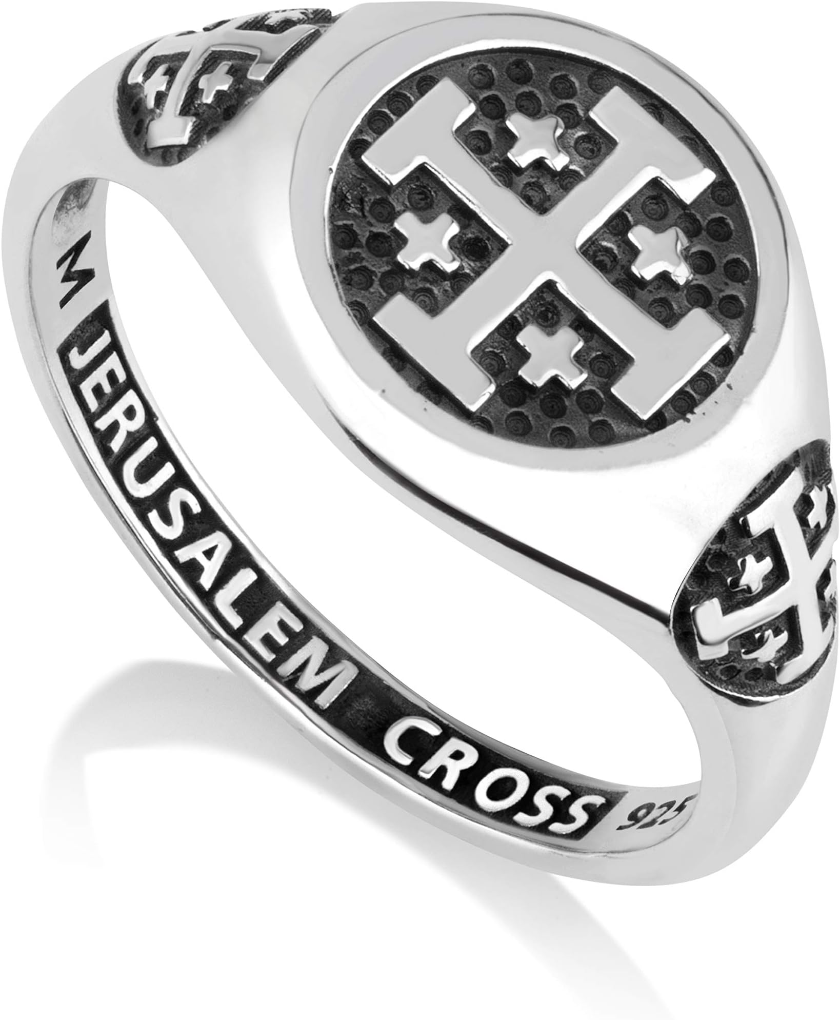 Marina Meiri 925 Sterling Silver Signet Ring, Womens or Mens, Engraved Jerusalem Cross (See Size Options)