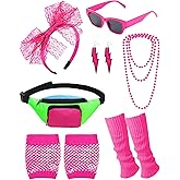 Skicuff 10 Pcs 80s Costume Accessories Headband Necklace Fishnet Gloves Fanny Pack Leg Warmers for Women