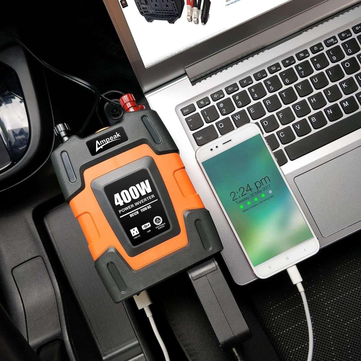 Ampeak 400W Power Inverter DC 12V to 110V AC Car Inverter with 3.1A Dual USB Converter: Car Electronics