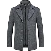 Lamgool Men's Winter Wool Coat with Removable Padded Vest 2-in-1 Winter Warm Casual Peacoat