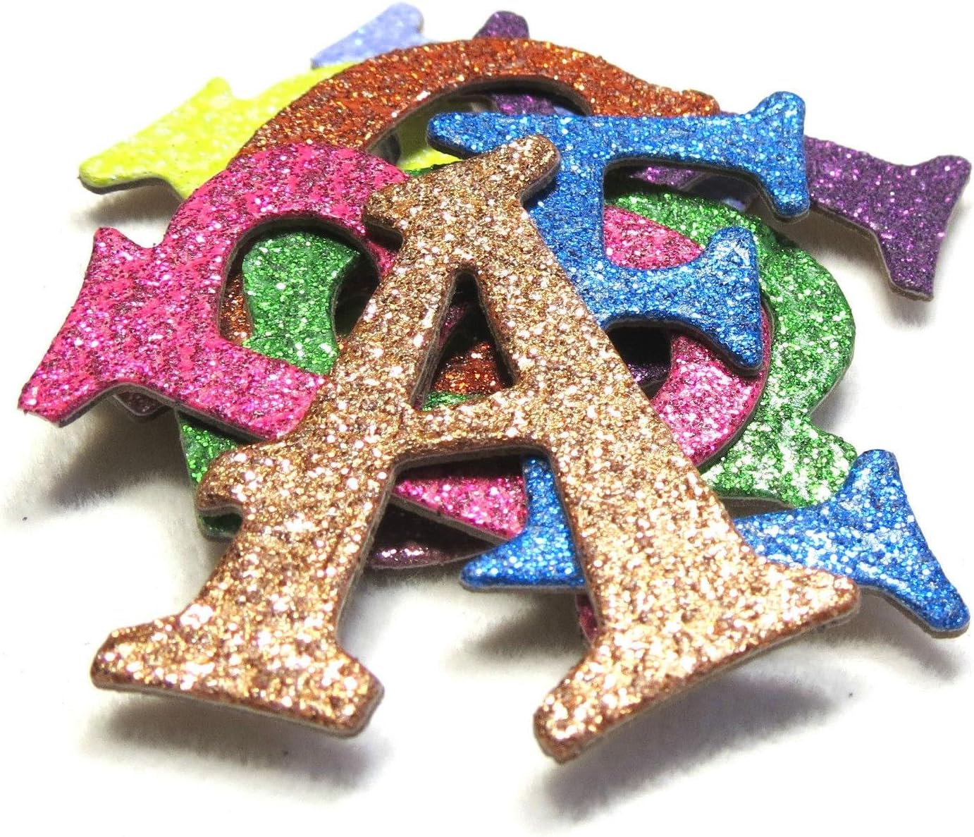 Multicolor Metallic Glitter HandCut 1.5" Chipboard Uppercase Letters Alphabet Set 60 pcs Stickers Fun Serif Font