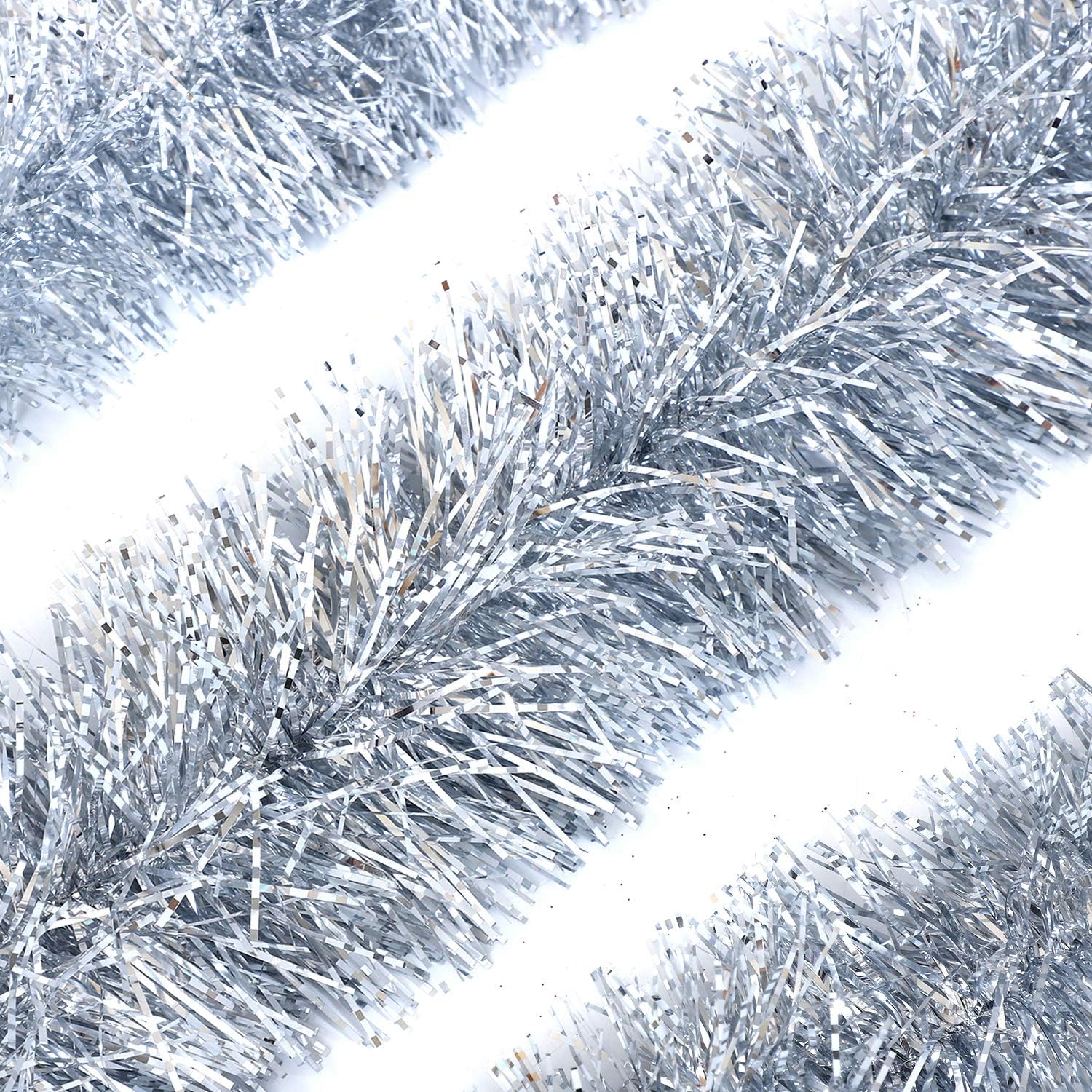 SlimmKISS 3Pcs x 6.6ft Christmas Tinsel Garland, Christmas Tree Ornaments Home Party Classic Shiny Sparkly Ceiling Hanging Decorations,4 inch Wide Filaments Silver.